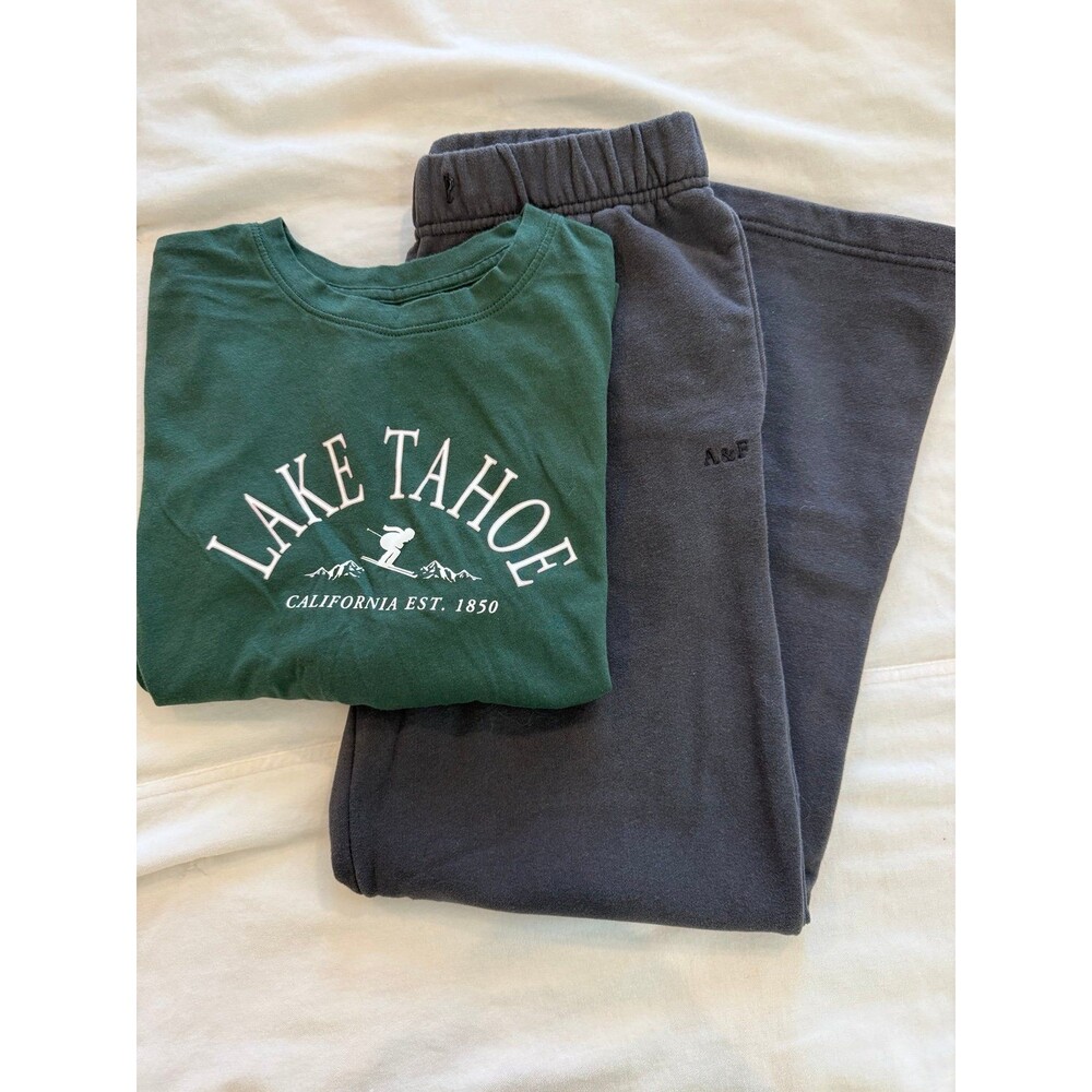 Abercrombie wide leg sweatpants and Lake Tahoe top